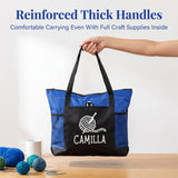 Personalized Knitted Design Tote Bag Crochet Organizer with Name Large Capacity Oxford Tote Bag with Multiple Pockets Women's Travel Essentials Gifts for Sewing & Crochet Lovers Mom Wife