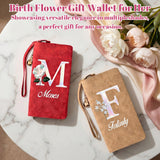 Personalized Wristlet Wallet for Women Custom Pearl Initial Birth Flower and Name PU Leather Wallet with Coin Pocket Id Window & Grip Hand Strap Mother's Day Birthday Gift for Mom Friends