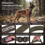 Personalized Tactical Dog Collar Custom Embroidered Name & Phone Number PVC Flag Patch Heavy Duty Nylon Handle Adjustable Fit for Medium Large Dogs Optional Matching Leash Pet Lovers Gift