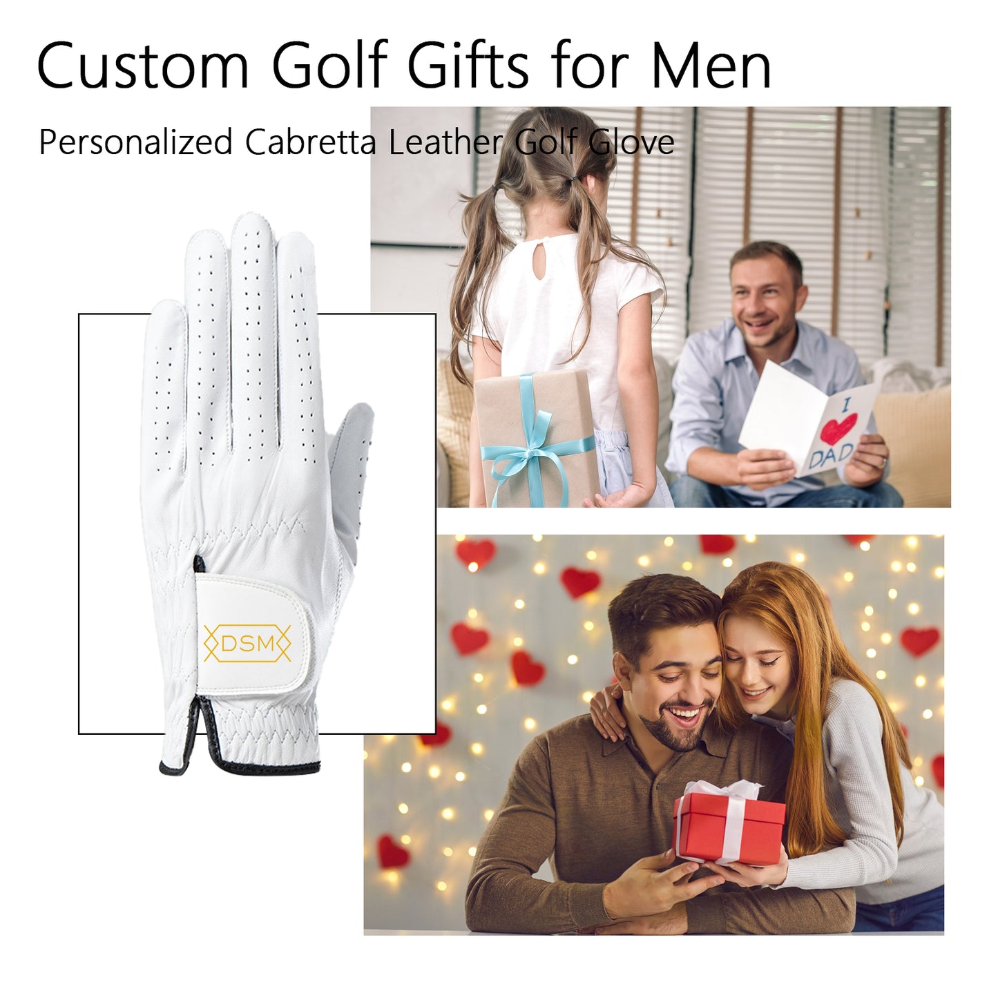Personalized Golf Gloves Custom Leather Golf Gloves with Name Left Hand Glove for the Right Handed Golfer for Golf Tours and Daily Use Gifts for Golfer Dad Husband Boyfriend Golf Coach Unisex