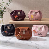 Personalized Makeup Bag with Name & Birth Flower Custom PU Leather Toiletry Bags for Women Customized Travel Cosmetic Pouch with Lock Gifts for Bridesmaid Wedding Birthday Anniversary